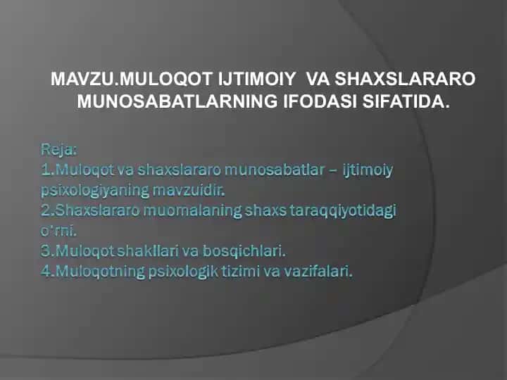 MULOQOT IJTIMOIY VA SHAXSLARARO MUNOSABATLARNING IFODASI SIFATIDA