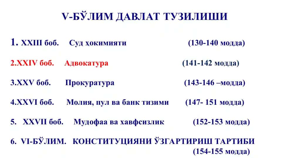 V-bo‘lim: Davlat tuzilishi
