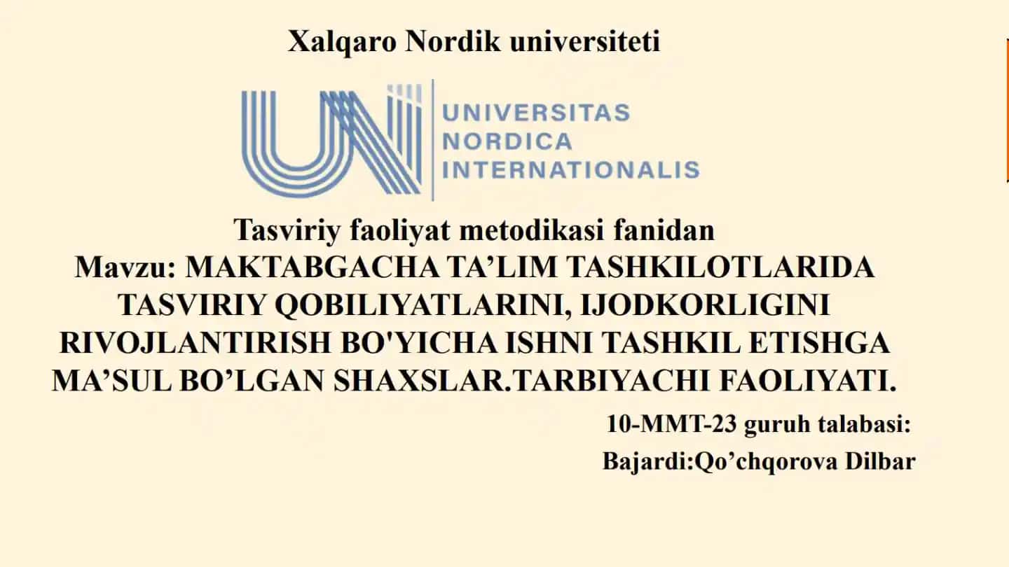 Maktabgacha ta’lim tashkilotlarida tasviriy qobiliyatlar va ijodkorlikni rivojlantirish bo‘yicha tarbiyachi faoliyati