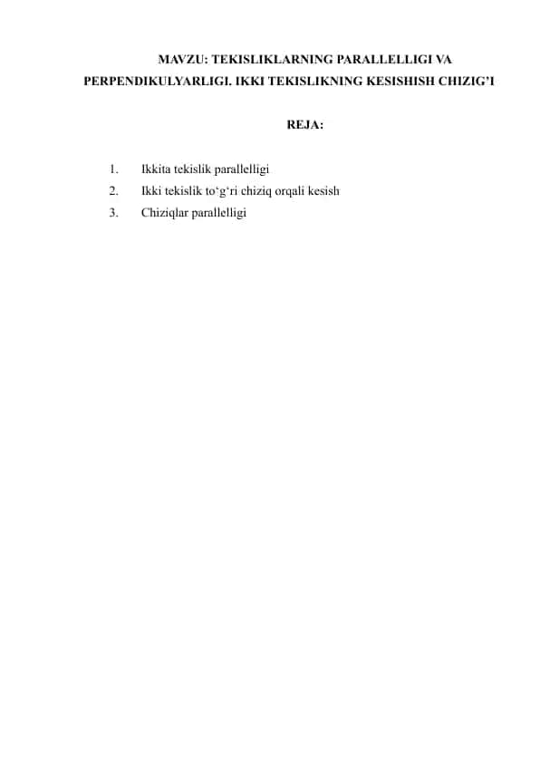 Tekisliklarning parallelligi va perpendikulyarligi
