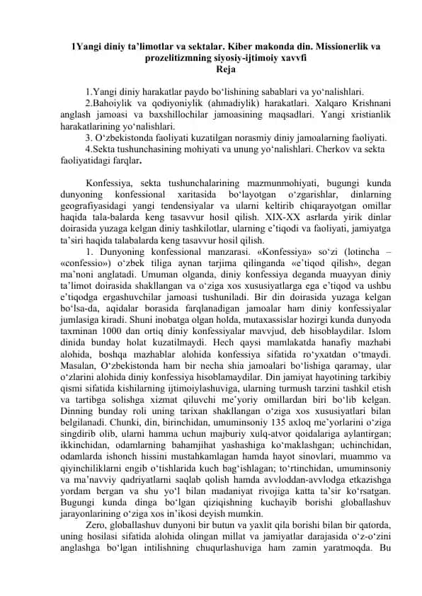 Yangi diniy ta'limotlar va sektalar