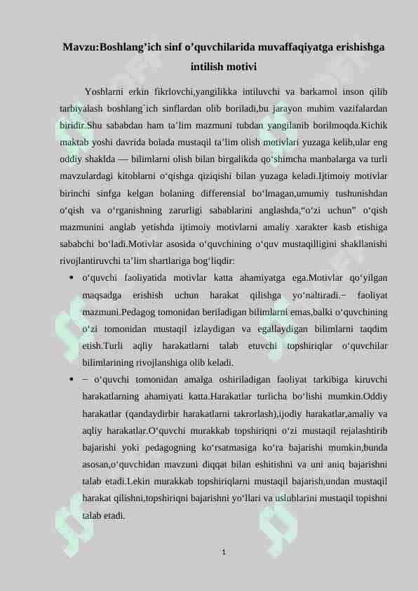 Boshlang’ich sinf o’quvchilarida muvaffaqiyatga erishishga intilish motivi