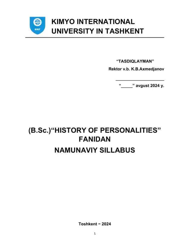 Namunaviy Sillabus "History of Personalities"