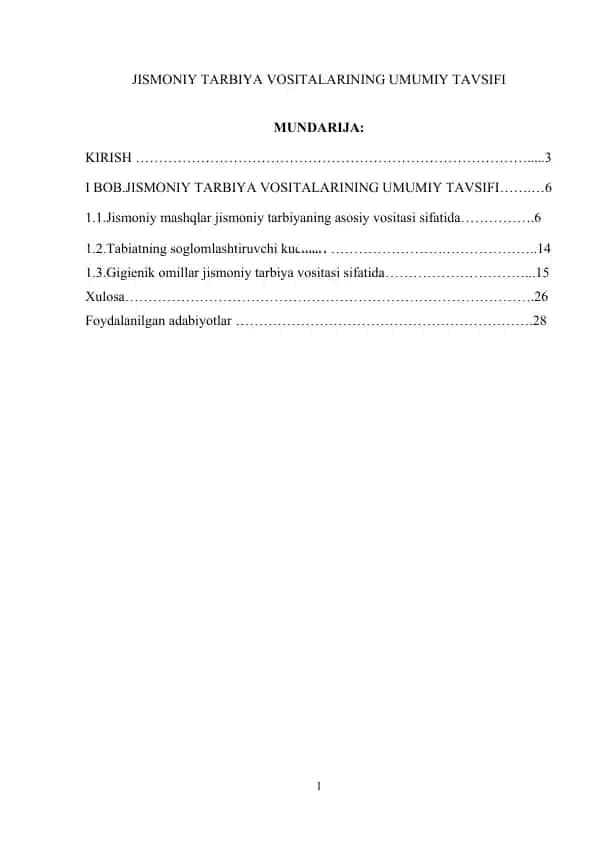 Jismoniy Tarbiya Vositalarining Umumiy Tavsifi