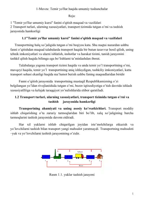 Temir yo'llar haqida umumiy tushunchalar