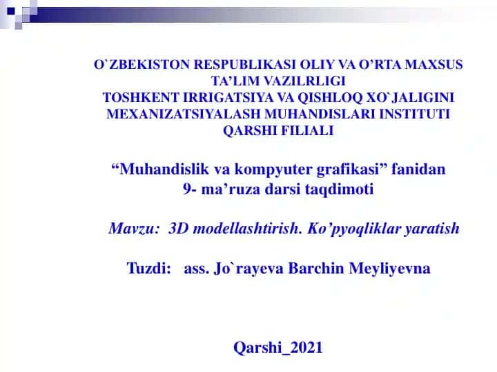 3D modellashtirish. Ko’pyoqliklar yaratish