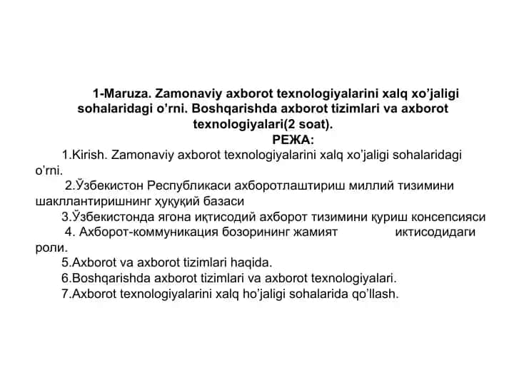 Zamonaviy axborot texnologiyalari va xalq xo’jaligi