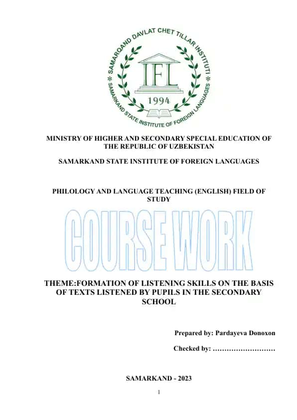 Formation of Listening Skills on the Basis of Texts Listened by Pupils in the Secondary School
