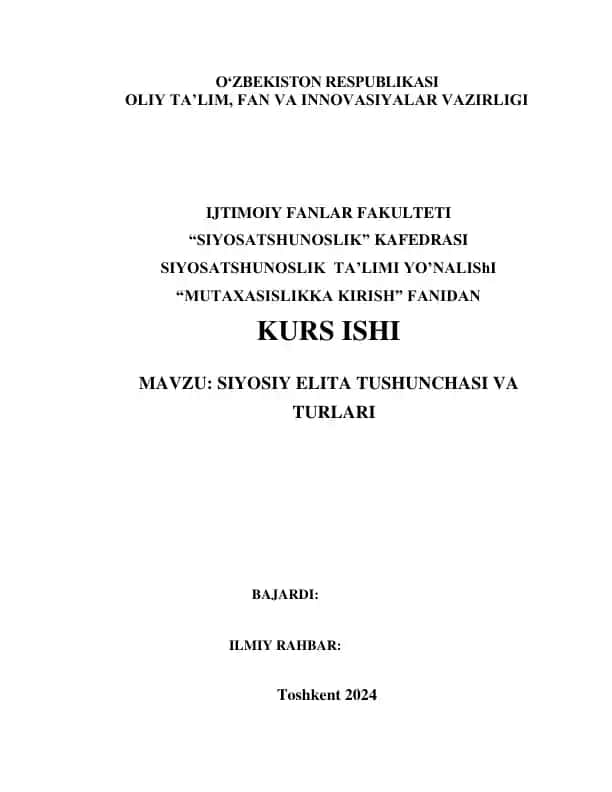 Siyosiy elita tushunchasi va turlari