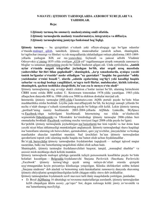 Ijtimoiy tarmoqlarda Axborot Xurujlari va Tahdidlar