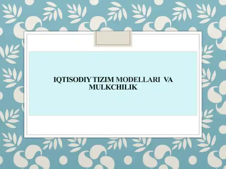 IQTISODIY TIZIM MODELLARI VA MULKCHILIK
