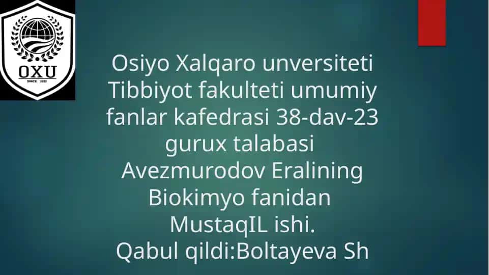 Osiyo Xalqaro Universiteti Tibbiyot Fakulteti Umumiy Fanlar Kafedrasi
