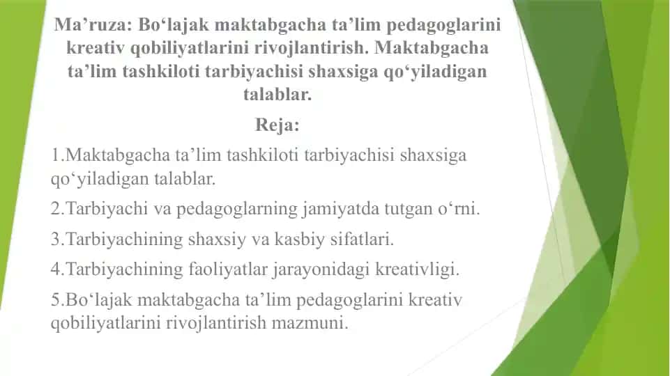 Bo‘lajak maktabgacha ta’lim pedagoglarini kreativ qobiliyatlarini rivojlantirish