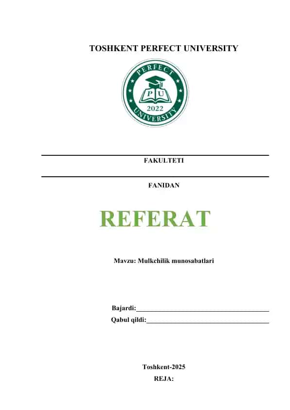 Mulkchilik munosabatlari Referati