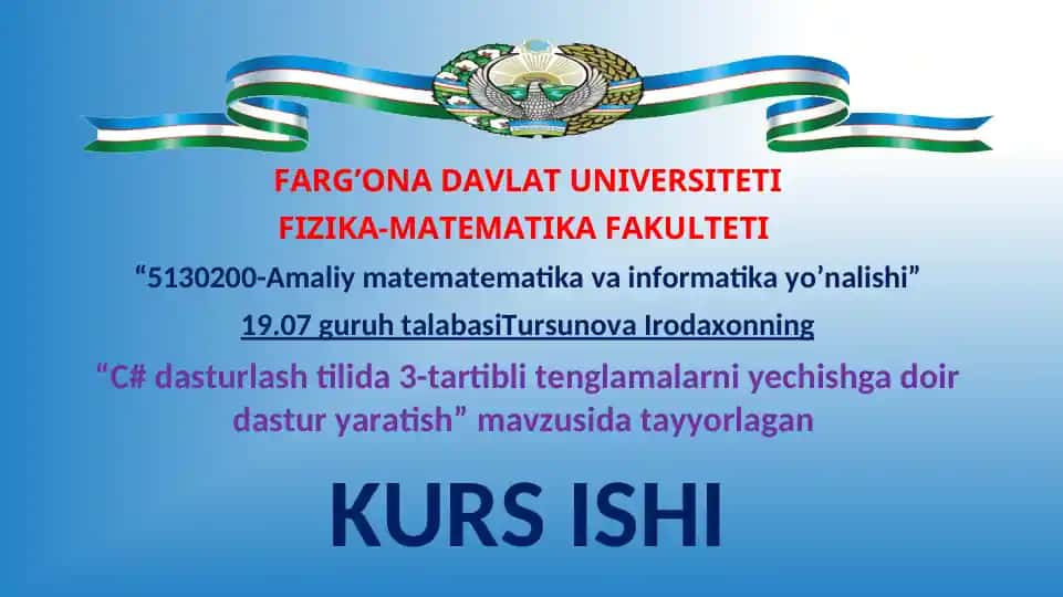 C# dasturlash tilida 3-darajali tenglamani yechish dasturi