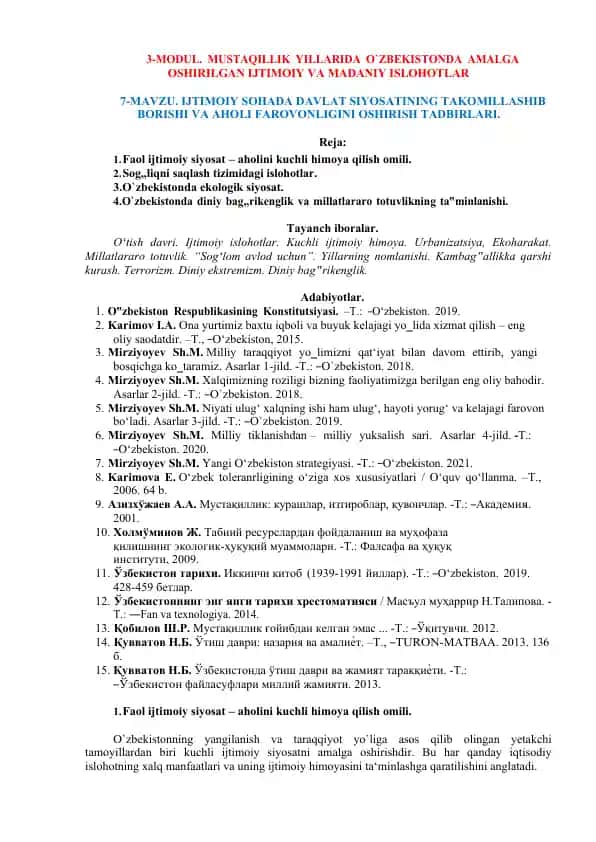 O‘zbekistonda Ijtimoiy va Madaniy Islahotlar