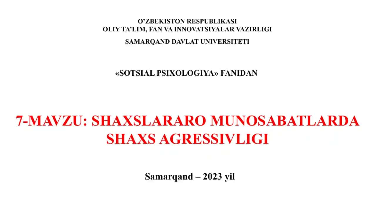 Sotsial psixologiya fanidan tezkor kurs ishi