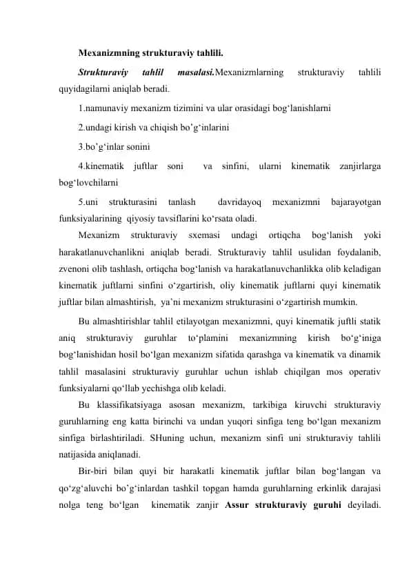 Mexanizmning strukturaviy tahlili
