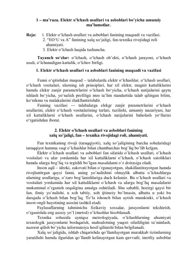 Elektr o’lchash usullari va asboblari