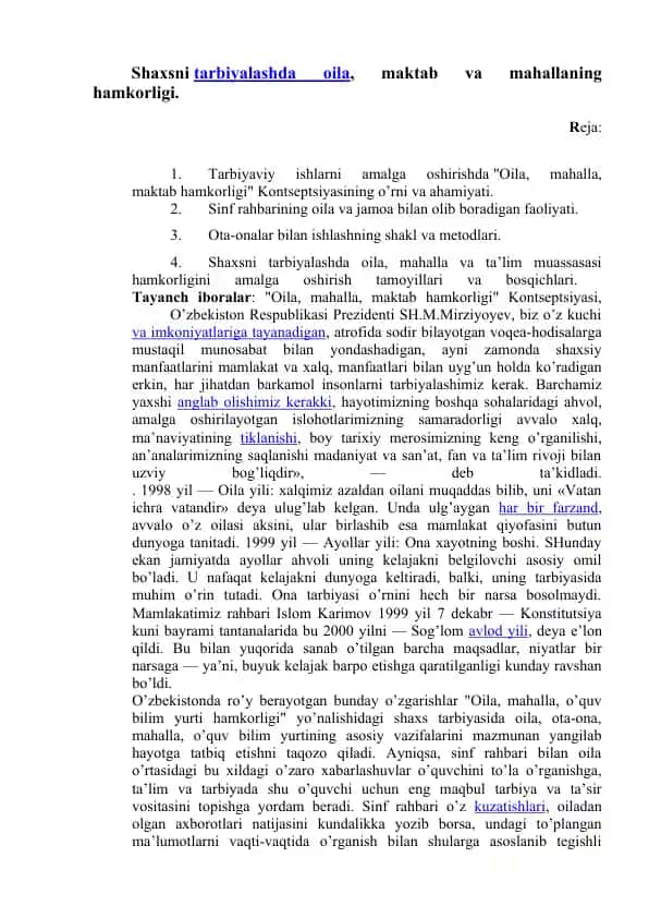 Oila, mahalla, maktab hamkorligi