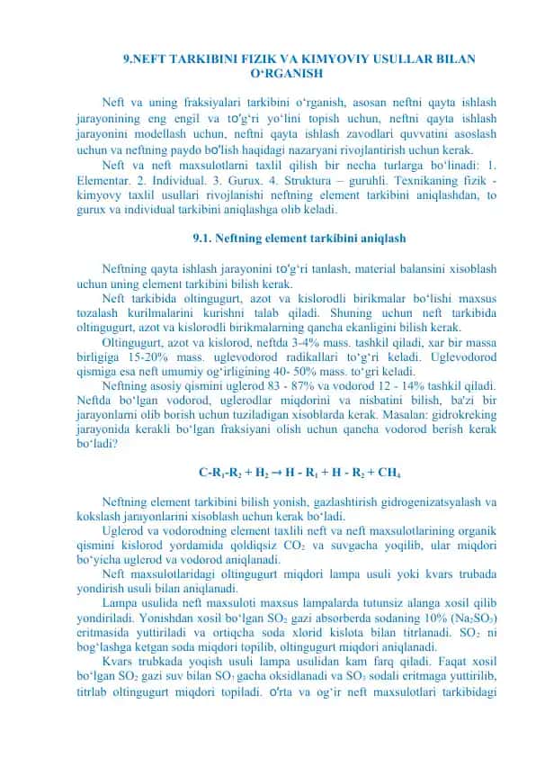 Neft tarkibini fizik va kimyoviy usullar bilan o‘rganish