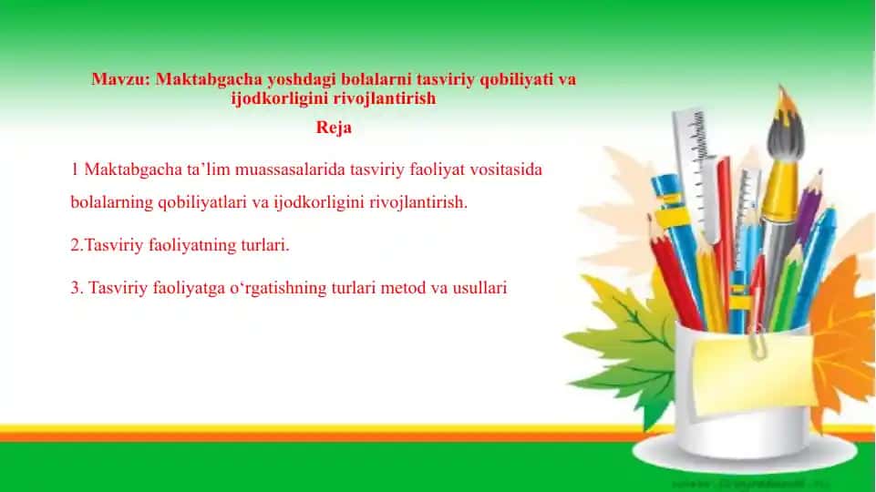 Maktabgacha yoshdagi bolalarni tasviriy qobiliyati va ijodkorligini rivojlantirish