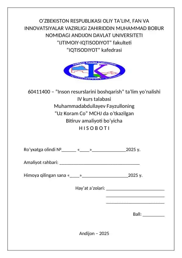 "Inson resurslarini boshqarish" ta'lim yo'nalishi