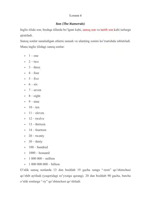 Numerals in English
