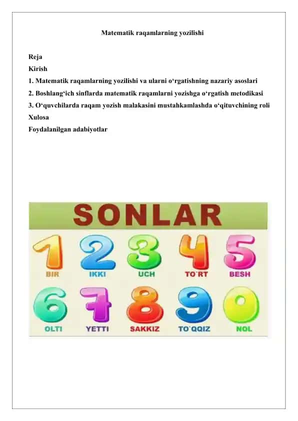 Matematik raqamlarning yozilishi