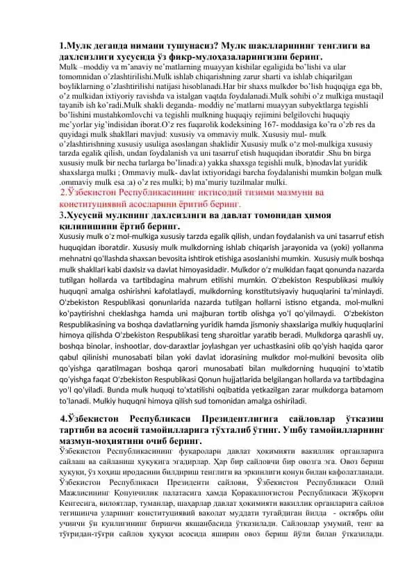 Mulk huquqi va siyosiy tizim asoslari