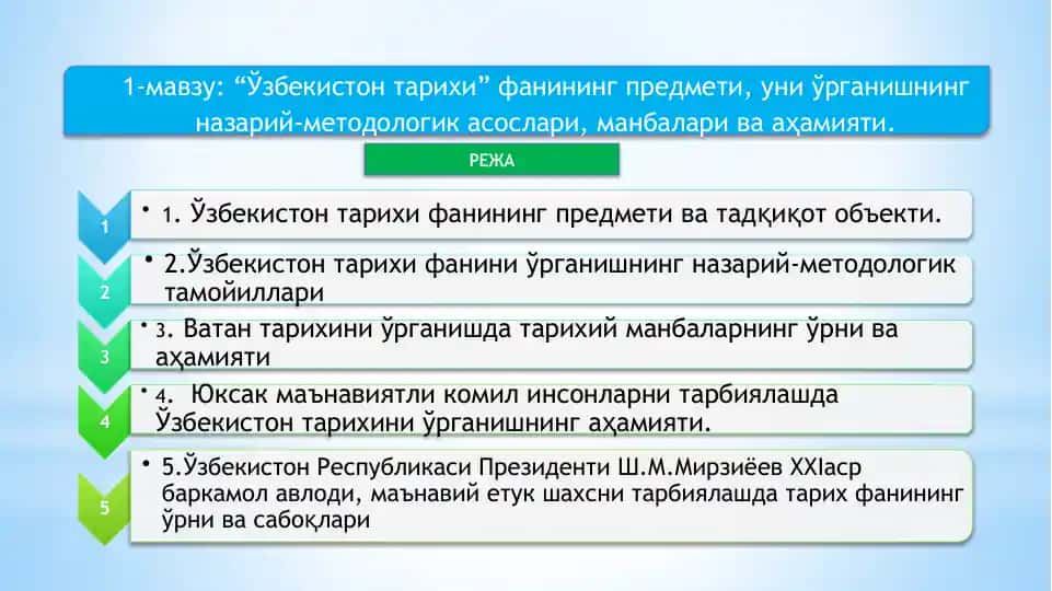 “Ўзбекистон тарихи” фани