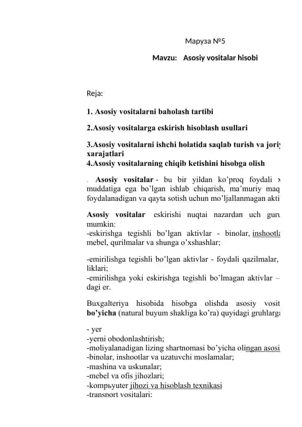 Asosiy vositalar hisobi