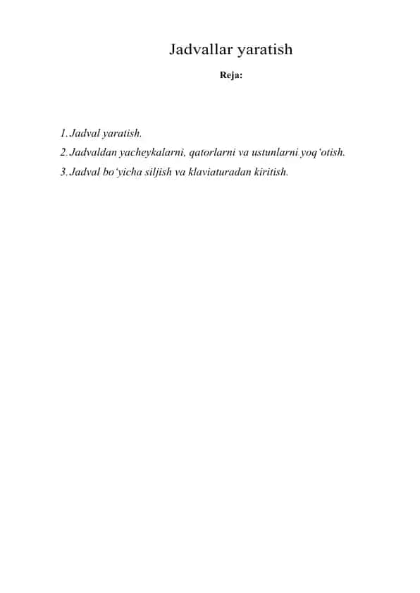 Jadvallar yaratish