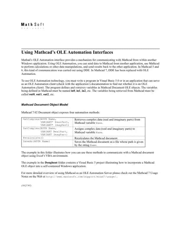 Mathcad’s OLE Automation Interfaces