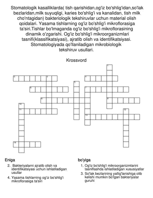 Stomatologik kasalliklarda bakteriologik tekshiruvlar uchun material olish qoidalari