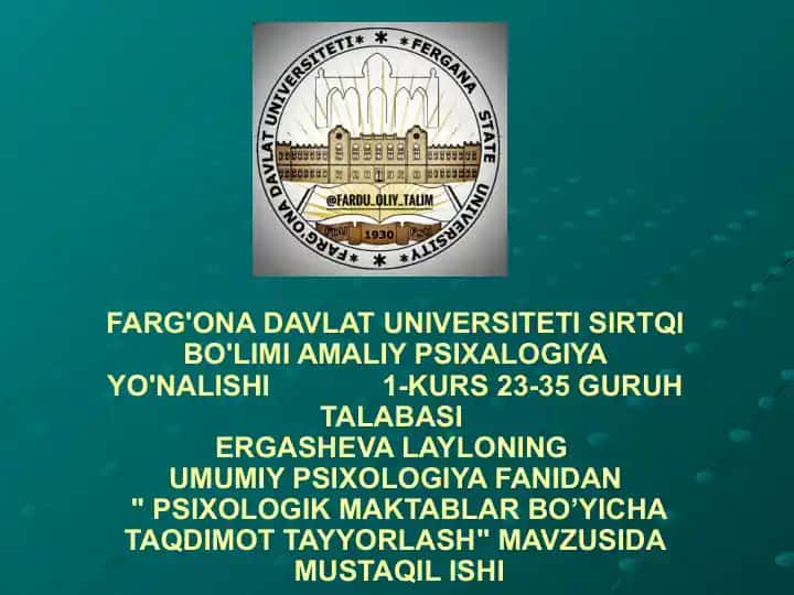 Psixologik maktablar bo'yicha taqdimot tayyorlash