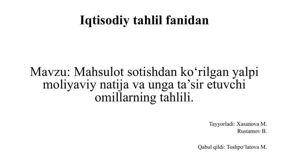 Iqtisodiy tahlil fanidan