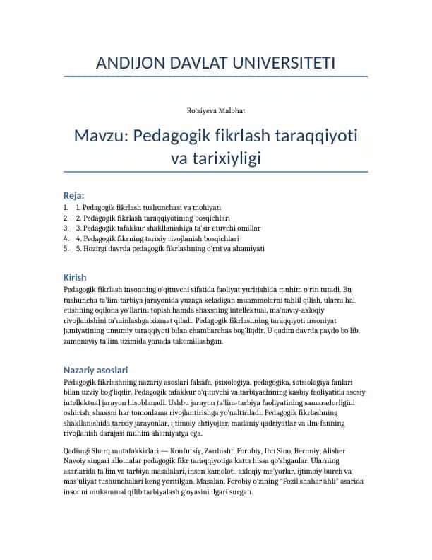 Pedagogik fikrlash taraqqiyoti va tarixiyligi