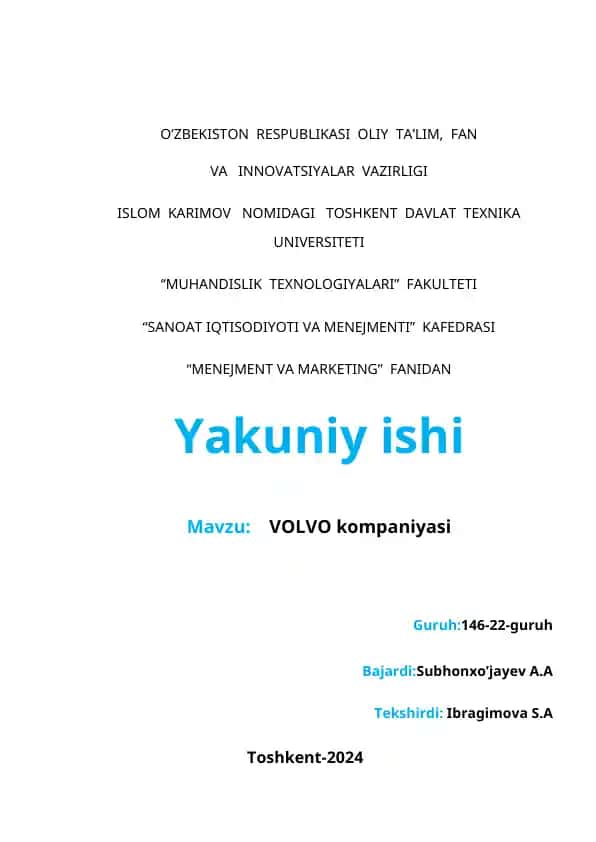 VOLVO kompaniyasi test matni