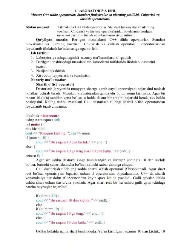 C++ tilida operatorlar