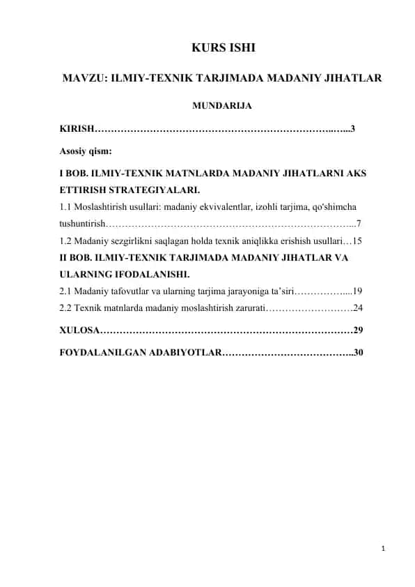 ILMIY-TEXNIK TARJIMADA MADANIY JIHATLAR