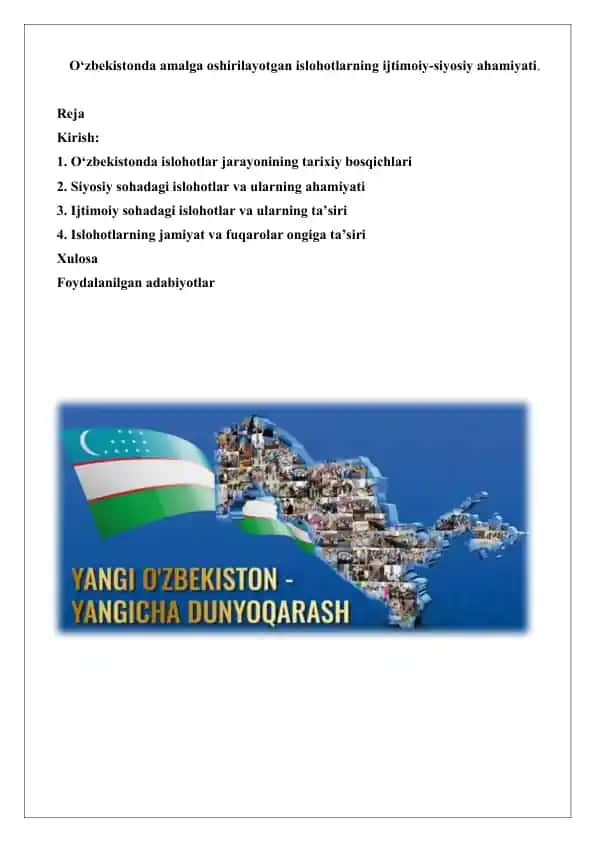O‘zbekistonda amalga oshirilayotgan islohotlarning ijtimoiy-siyosiy ahamiyati