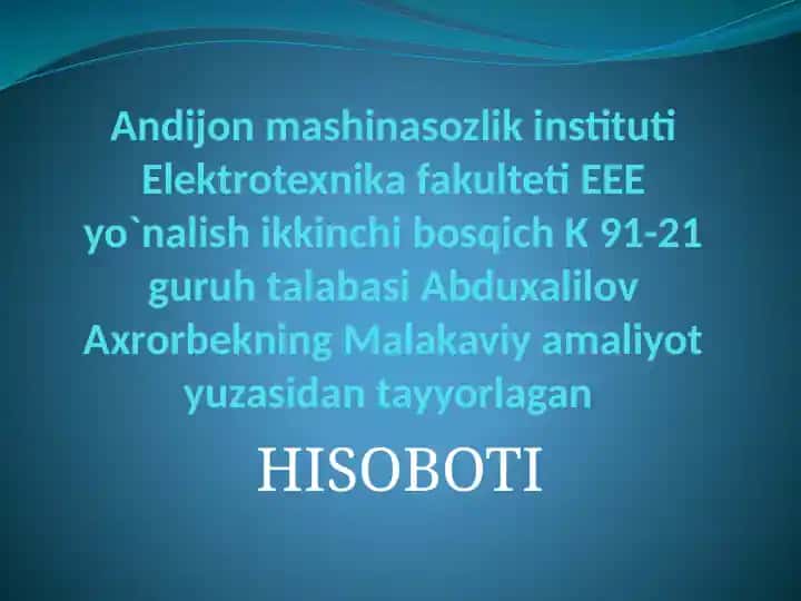 Malakaviy amaliyot hisoboti