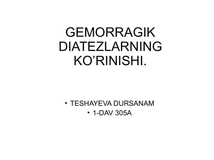 Gemorragik diatezning ko’rinishi
