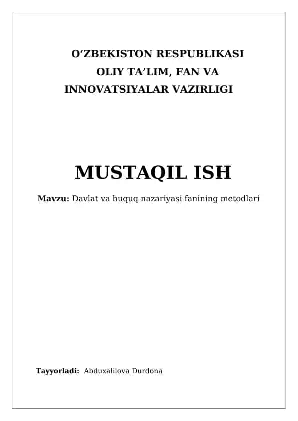 Davlat va huquq nazariyasi fanining metodlari