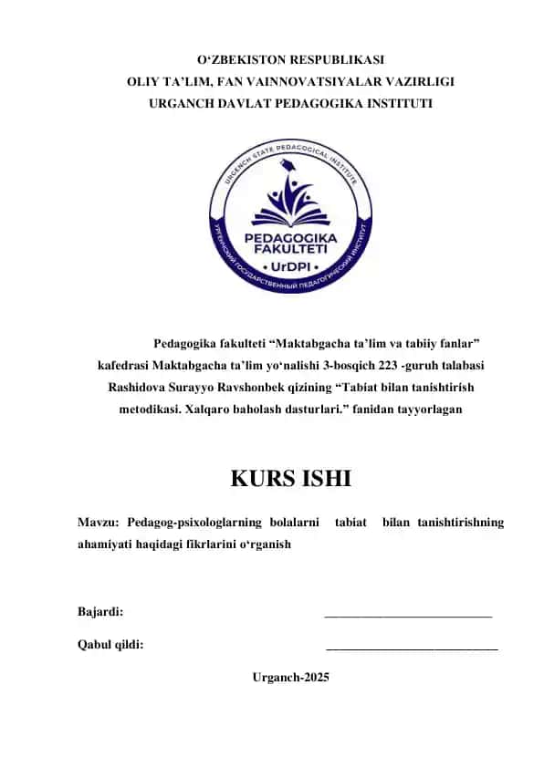 Pedagog-psixologlarning bolalarni tabiat bilan tanishtirishning