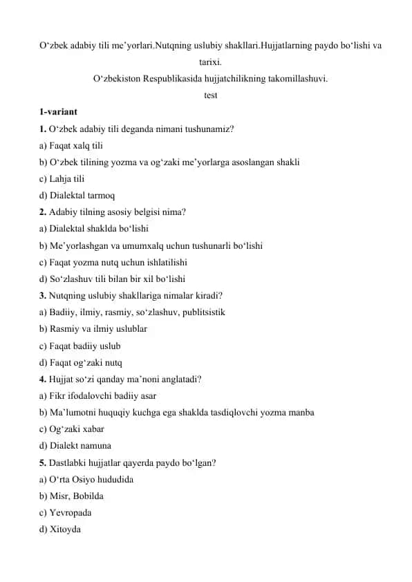 O‘zbek adabiy tili me’yorlari