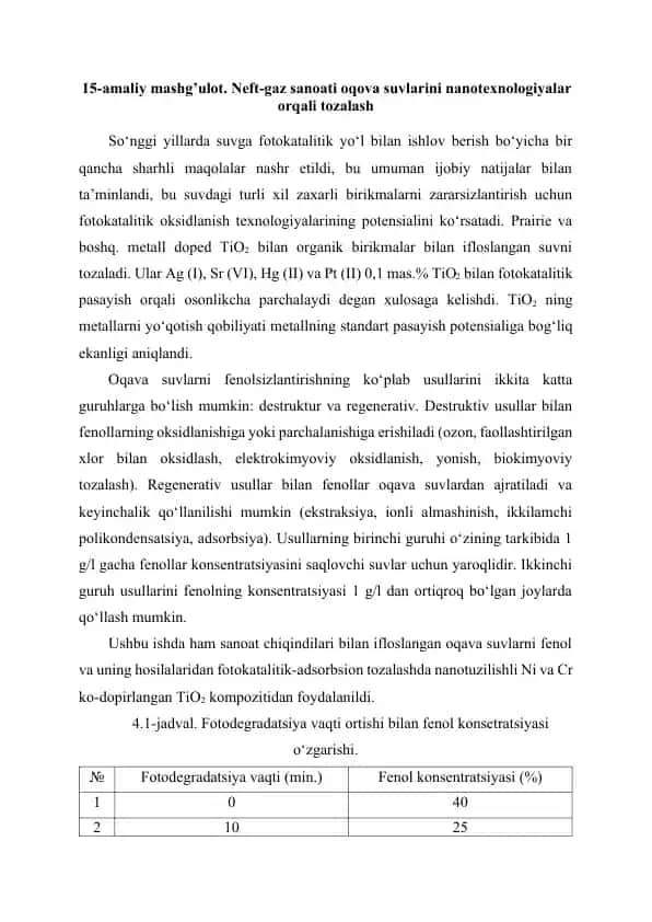 Nanotexnologiyalar orqali neft-gaz sanoati oqova suvlarini tozalash
