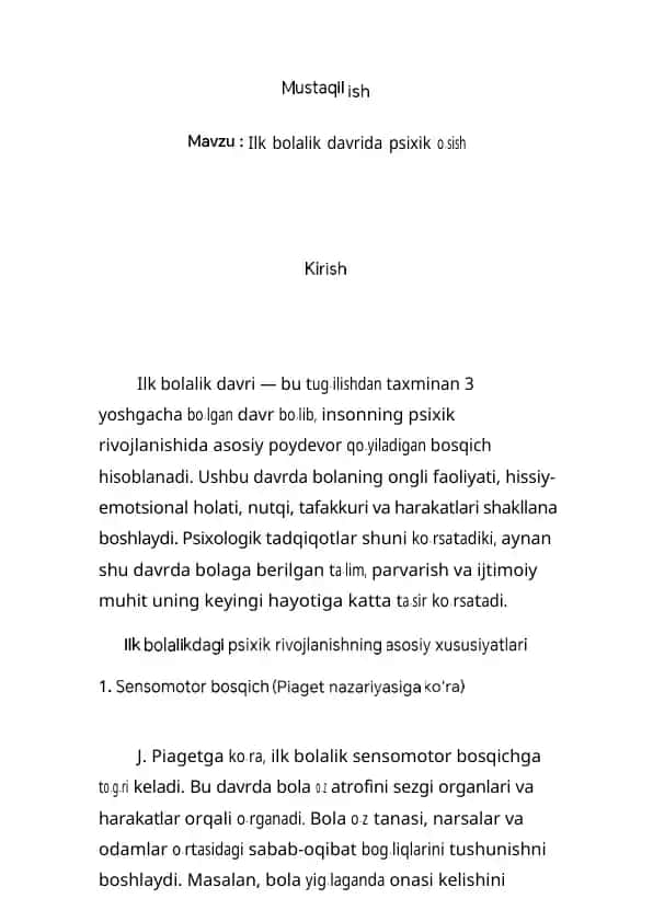 Ilk bolalik davrida psixik o‘sish