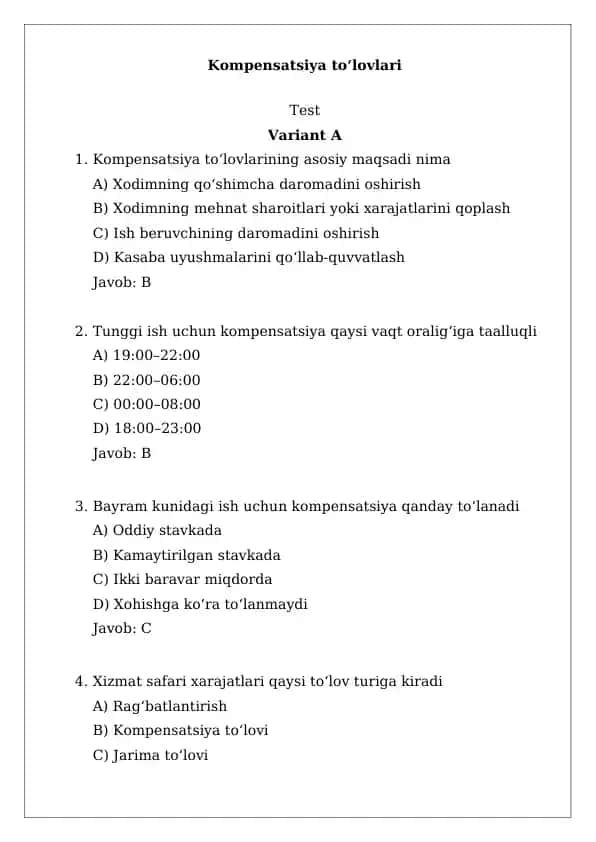 Kompensatsiya to‘lovlari
